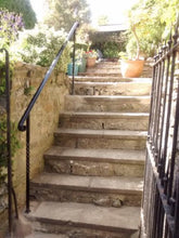 Bespoke wrought iron style garden handrail with posts free standing - www.sheffarc.com