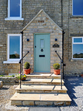 Adjustable wrought iron style handrail with newel post - www.sheffarc.com