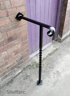 Set sized wrought iron style handrail with newel post for outside steps - www.sheffarc.com