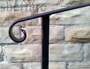 Set sized wrought iron style handrail with newel post for outside steps - www.sheffarc.com