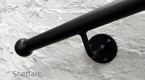 Round Steel Handrail, Stair mobility grab bar with wrought iron ball or flat end - www.sheffarc.com