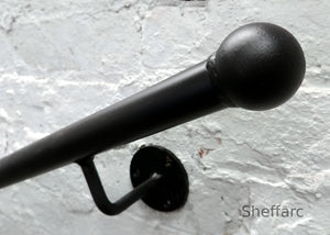 Round Steel Handrail, Stair mobility grab bar with wrought iron ball or flat end - www.sheffarc.com
