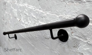 Round Steel Handrail, Stair mobility grab bar with wrought iron ball or flat end - www.sheffarc.com