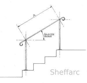 Set-Size wrought Iron handrail + 2 posts with footplates - www.sheffarc.com