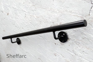 Round Steel Handrail, Stair mobility grab bar with wrought iron ball or flat end - www.sheffarc.com