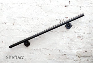 Round Steel Handrail, Stair mobility grab bar with wrought iron ball or flat end - www.sheffarc.com