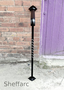 Set sized wrought iron style handrail with newel post for outside steps - www.sheffarc.com