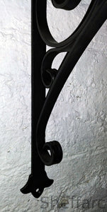 Wall mounted front steps handrail with ornamental scrolls. - www.sheffarc.com